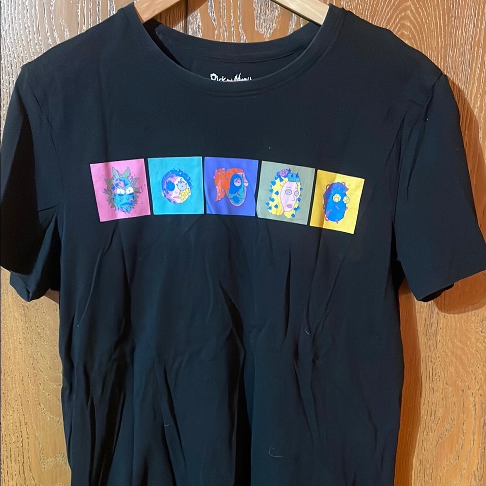 Black and Blue Short Sleeve Tee with Vibrant Cartoon Panels